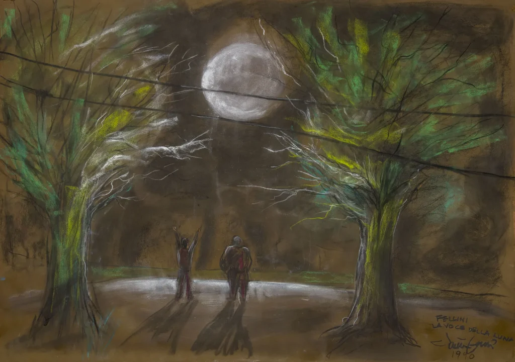 immagine per Bozzetto di scena La voce della luna di Federico Fellini, 1990, cm 70x100