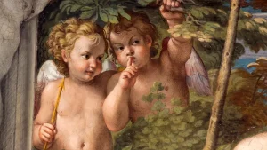 immagine per Affreschi della Galleria Farnese, Annibale Carracci con l'intervento di Agostino Carracci ed aiuti, 1597 - 1606/1607, dettaglio. Pubblico dominio