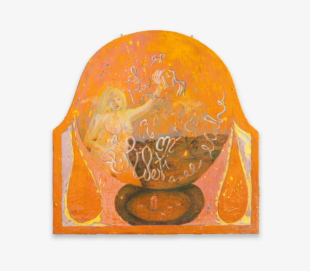 immagine per A Luz nas primeiras horas da manhã 90 × 90 cm (35 3/8 × 35 3/8 in) acrylic, pigmented spackle and colored pencil on wood 2026 Photo Robson Lemos