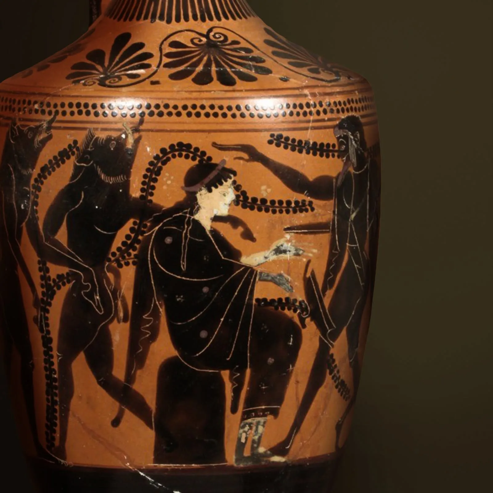 immagine per Lekythos a figure nere del Pittore dell'Aurora Ulisse e Circe 510-500 a.C. Taranto Museo Nazionale