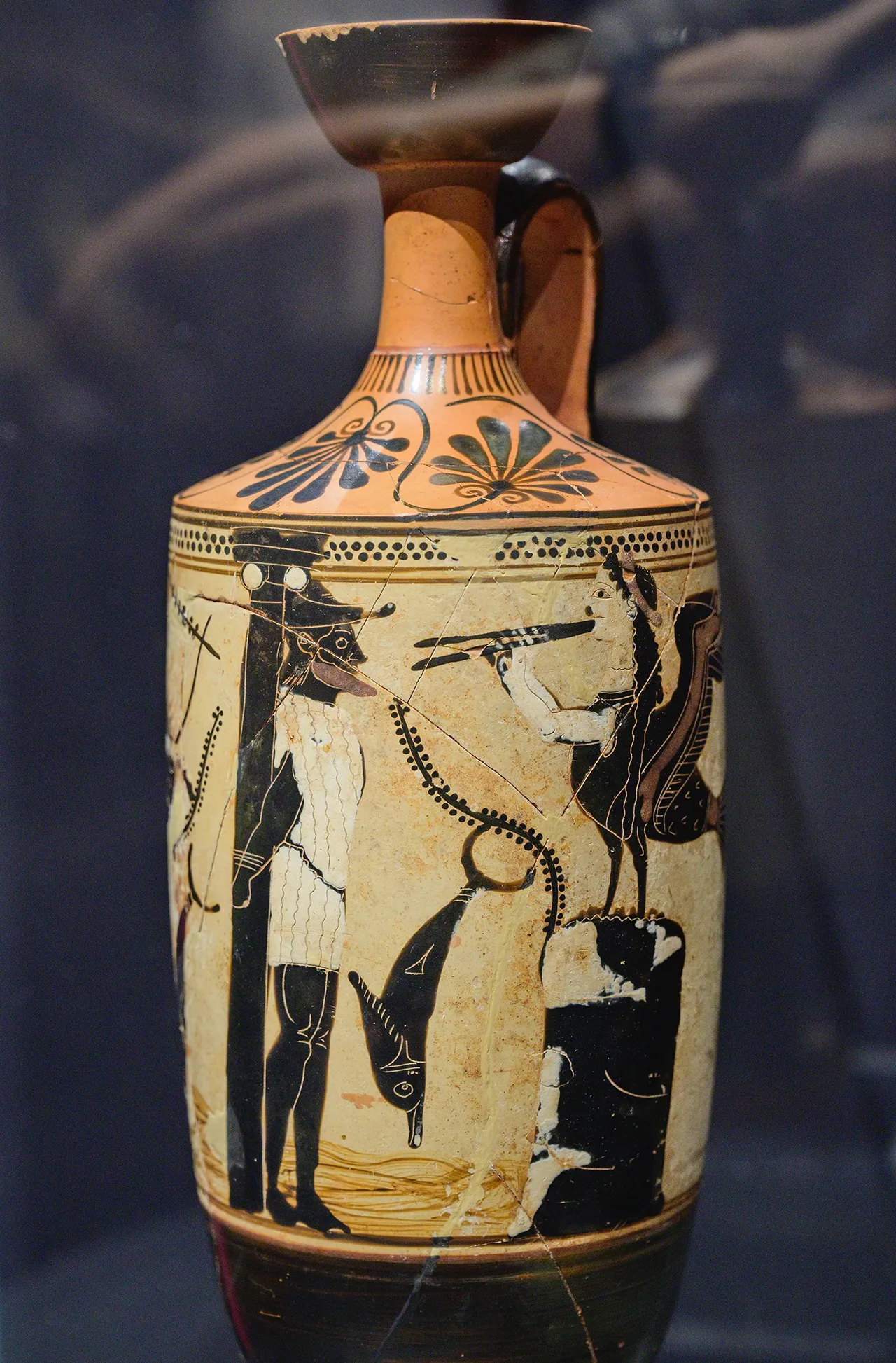 immagine per Lekythos a fondo bianco - Pittore di Edimburgo - Ulisse e le sirene - VI sec. a.C. - Atene Museo nazionale