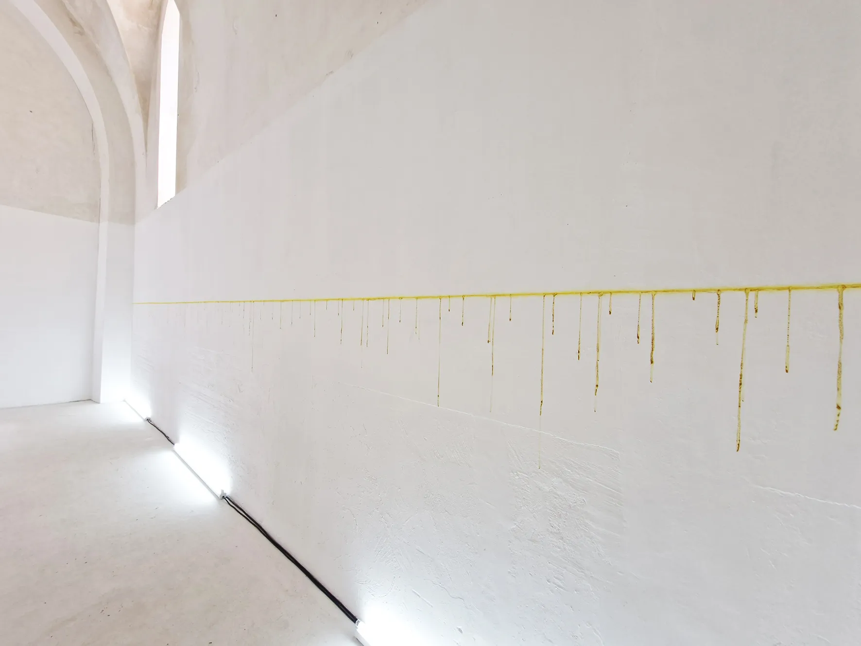 Latifa Echakhch
GAYA (E102) HORIZON 3
2010
installazione a parete, colorante alimentare sintetico
dimensioni variabili in base allo spazio espositivo (8 m.)
vista dell’installazione presso il padiglione espositivo SoutHeritage
ph. © & courtesy Fondazione SoutHeritage per l’arte contemporanea
