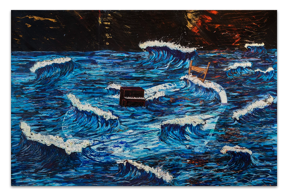 immagine per Angel Otero, The Sea, 2023 / 2026, oil paint and fabric collaged on canvas, 96 x 144 in. Courtesy the artist, Hauser & Wirth, and Vito Schnabel Gallery.