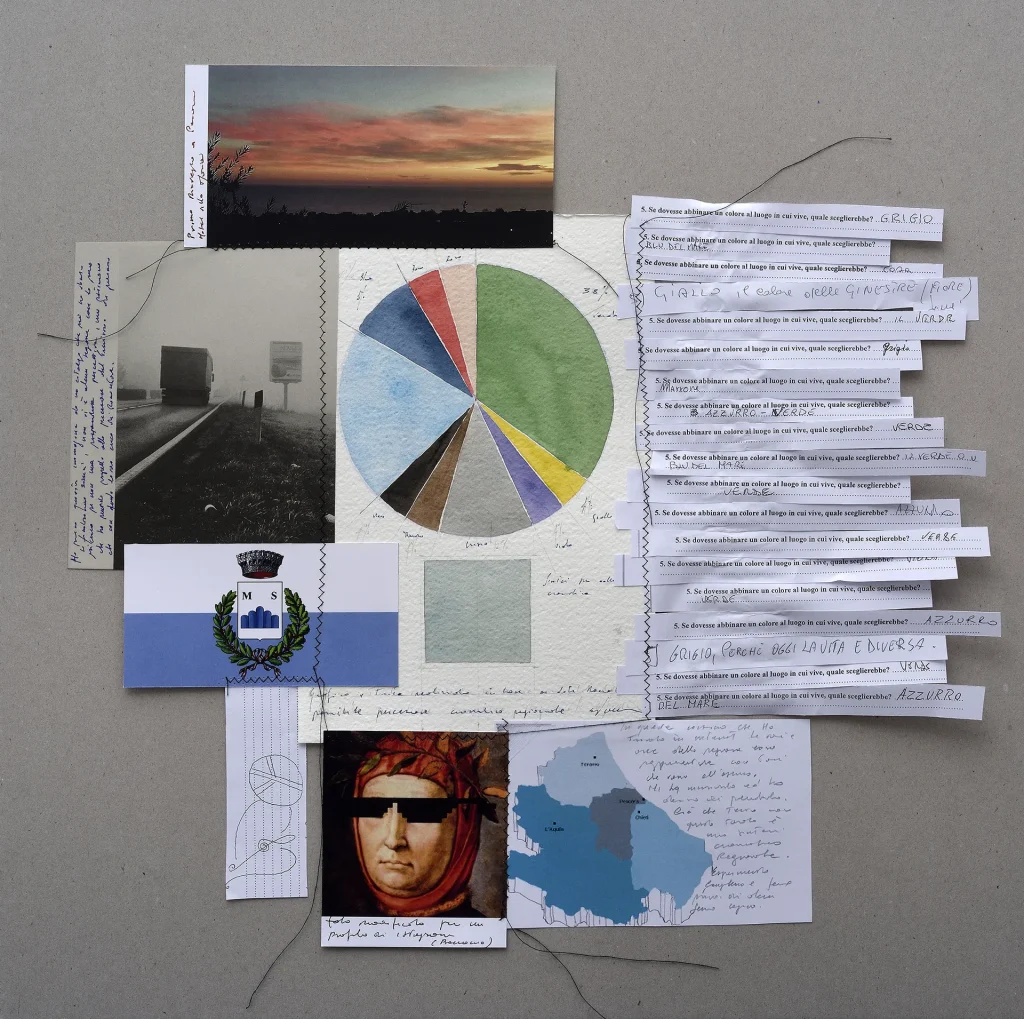 immagine per Eugenio Tibaldi, Più là che Abruzzi project, 2019, acquerello su carta e materiali vari Foto Gino Di Paolo