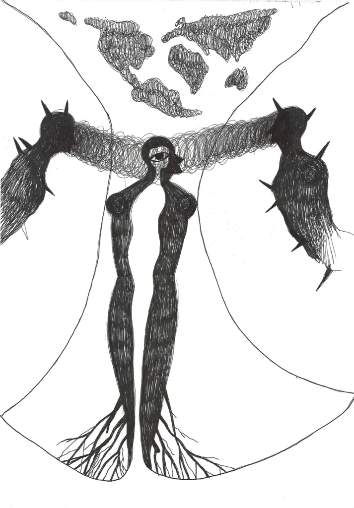immagine per Carlos Martiel, Fourth-Dimensional Beings (Seres de cuarta dimensión), 2026. Ink on paper. Courtesy of the artist.