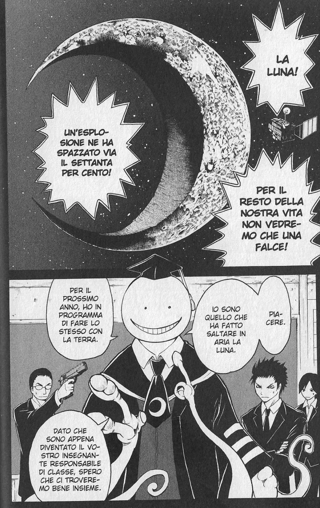 Immagine per 4- Una delle prime pagine di Assassination Classroom, manga di Yūsei Matsui, dall'edizione italiana Panini Comics