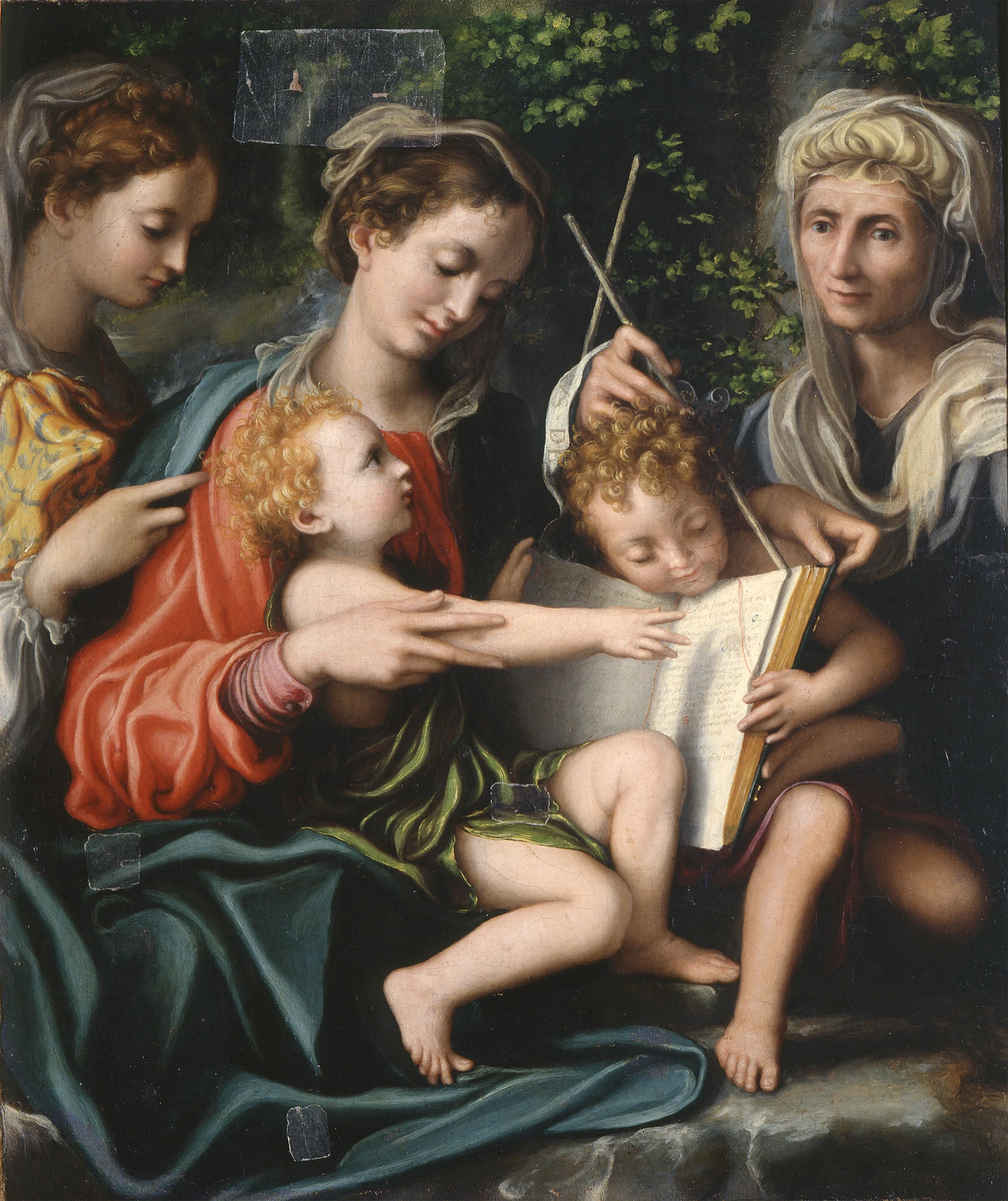 immagine per Giorgio Gandini del Grano, Madonna col Bambino e san Giovannino e le sante Maria Maddalena ed Elisabetta, 1527 ca, Olio su tela, cm 83 x 71, Parma, Galleria Nazionale, Complesso monumentale della Pilotta