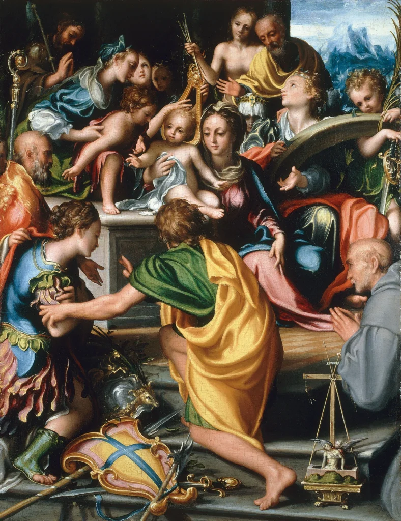 immagine per Giorgio Gandini del Grano, La città di Parma presentata alla Vergine, inizi XVI secolo - 1538, olio su tavola preparata con tela, 56 x 43 cm, Parma, Galleria Nazionale, Complesso monumentale della Pilotta