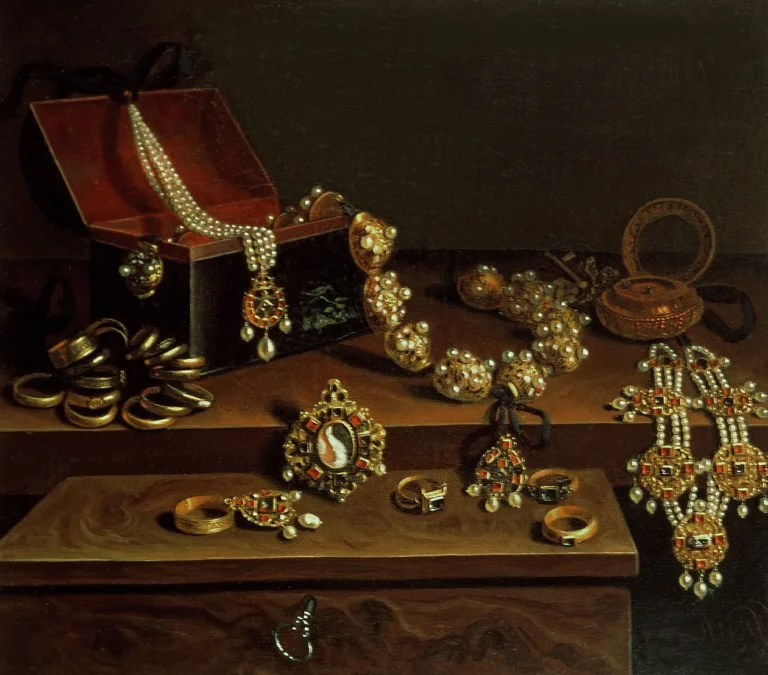 immagine per Pieter Gerritsz van Roestraten, Scrigno con gioielli su un tavolo, ca 1600, 1650